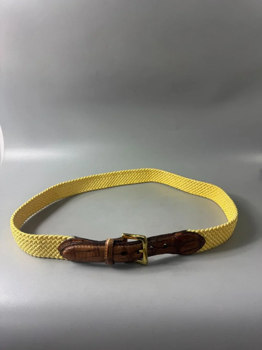 Martin Dingman Yellow Woven Brown Leather Belt Size 95/38